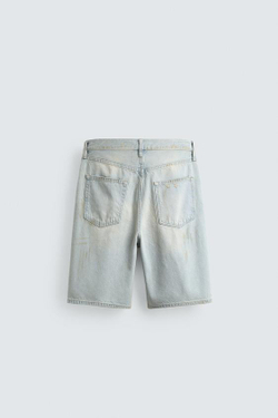 ZARA ДЖИНСОВЫЕ ШОРТЫ STRAIGHT FIT С ВИНТАЖНЫМ ЭФФЕКТОМ, ГОЛУБОЙ