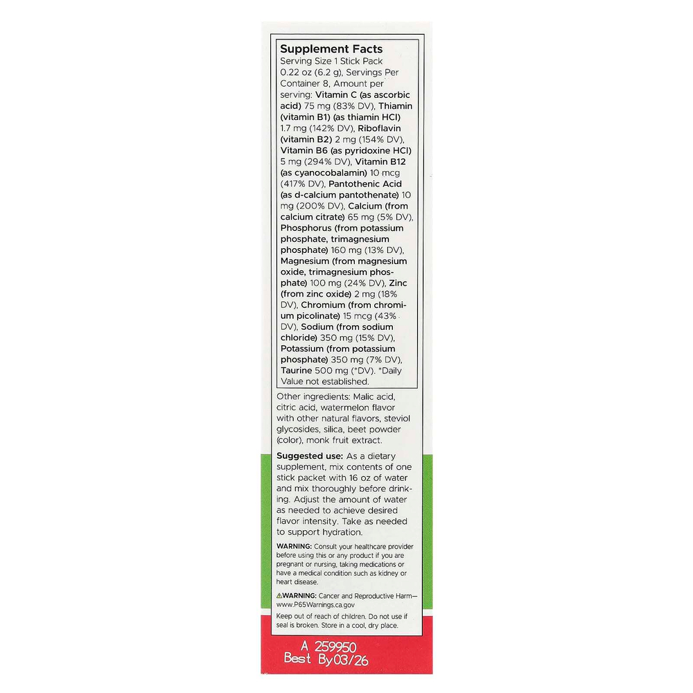 Swanson, Simply Hydrate, смесь электролитов для гидратации, арбуз, 8 стик-пакетов по 6,2 г (0,22 унции)