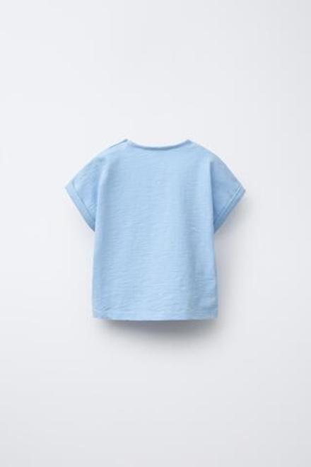 ZARA ОДНОТОННАЯ ФУТБОЛКА, СИНИЙ