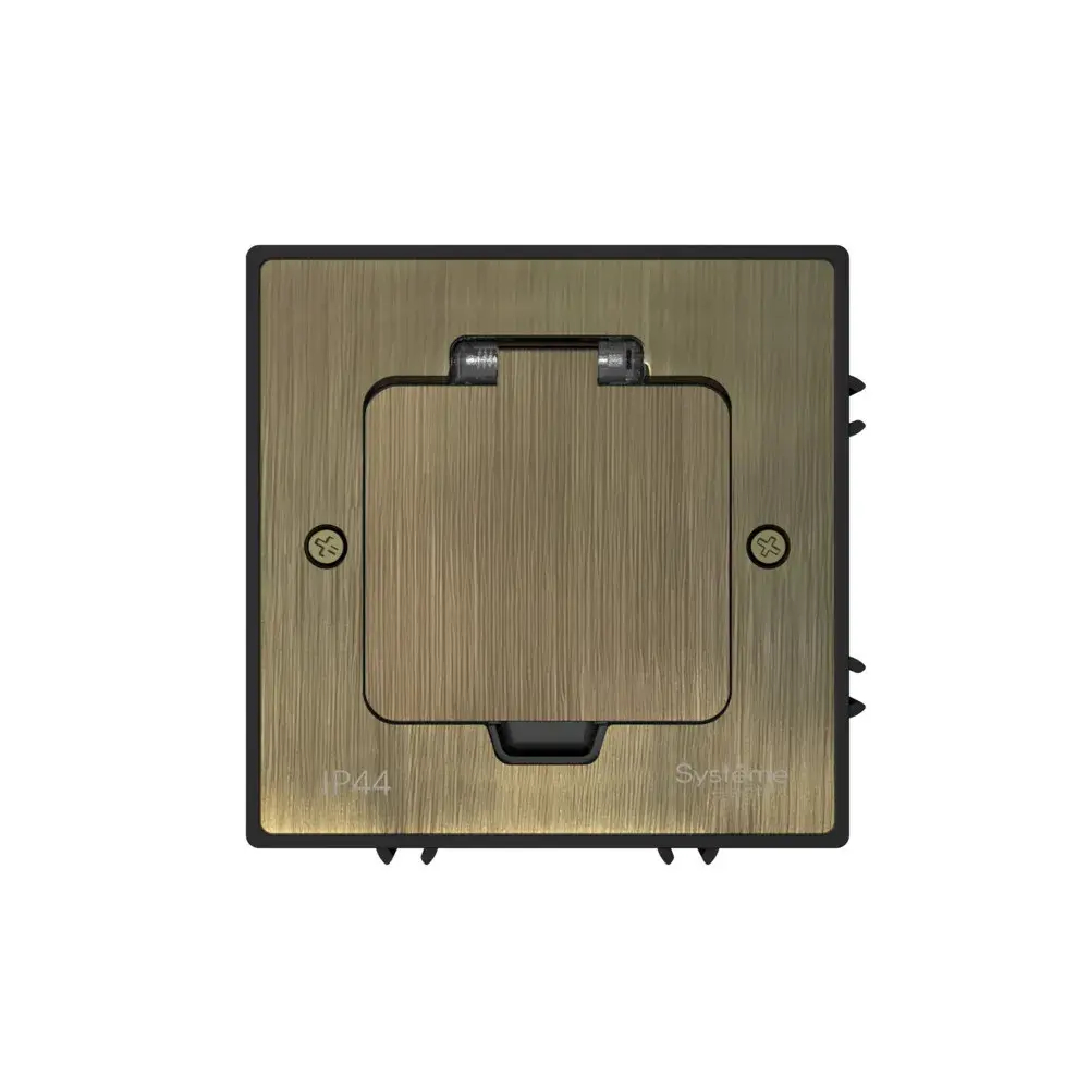 MultiDesk Лючок с розеткой 2К+З, 16А/250В, IP44 с монтажной коробкой для бетонных полов Античная лат