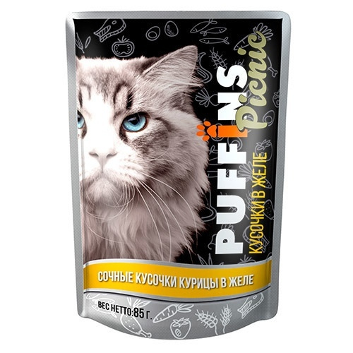 Puffins Picnic Влажный корм для кошек, курица в желе, 85 г