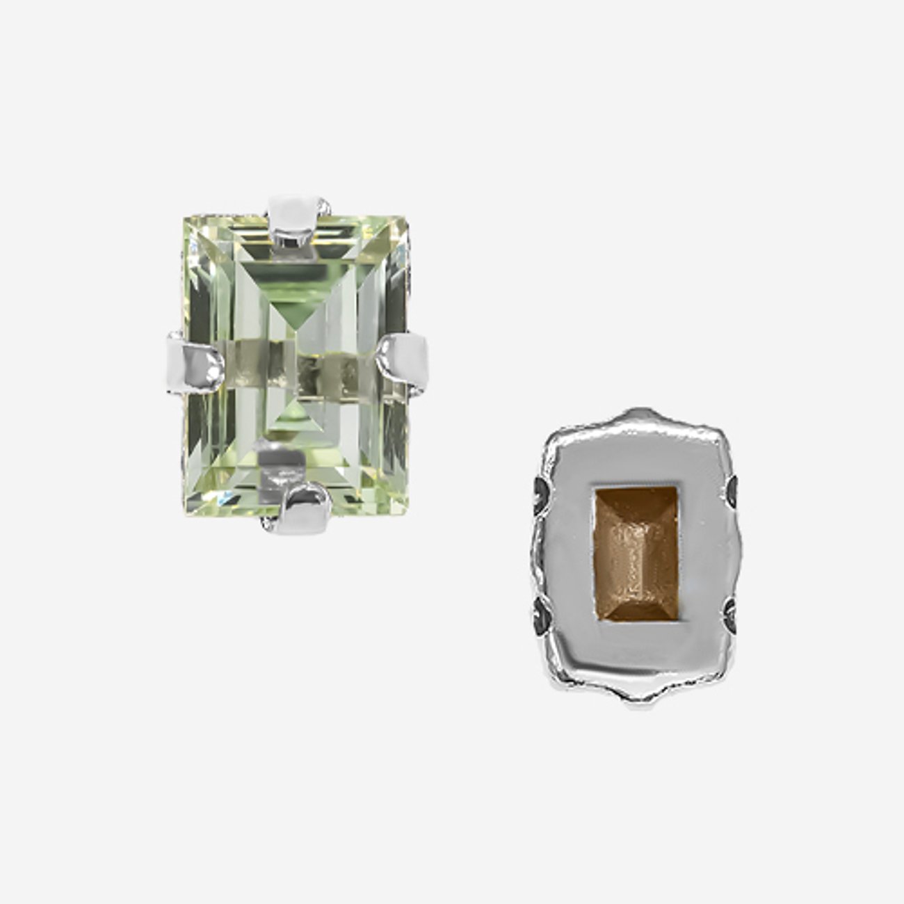 Кристалл Прямоугольник (Step Cut Fancy Stone) в цапах, оттенок "Хризолит"/"Chrysolite", 9*7мм, родирование