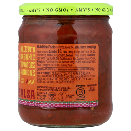 Amy's, средняя сальса, густая и кусочки, 417 г (14,7 унции)