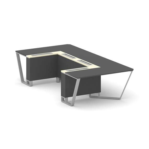 Steel Meet Стол переговорный П-образный KM-PR.B.SP-07P Антрацит/Ваниль Глянец/Металл Серый 1600*3200