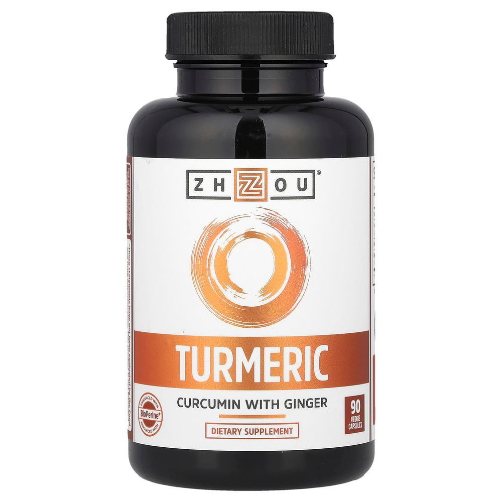 Zhou Nutrition, куркума, куркумин с имбирем, 90 растительных капсул