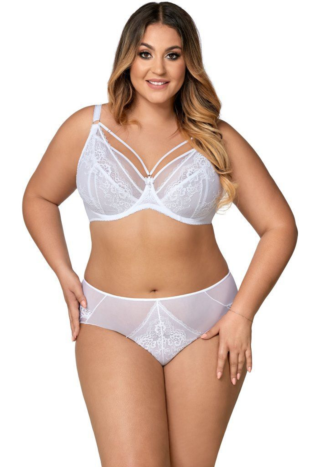 Трусы-слипы из кружева и сетки (Размер: XXL) (Цвет: белый)