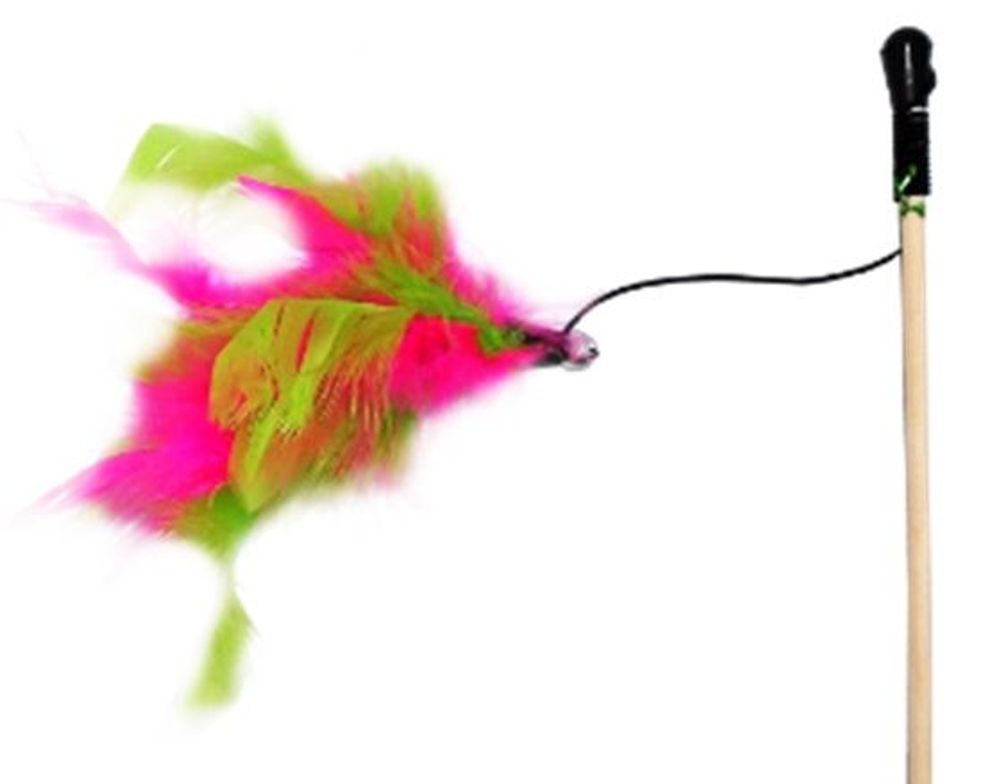 Махалка для кошек цветные перья на веревке звенящая КС-023