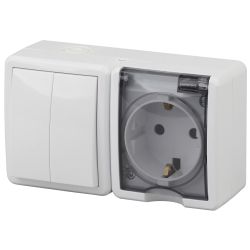 Блок розетка с выключателем ЭРА Эксперт 11-7402-01 двойной IP54 16A-10AX-250В ОУ белый | Эра Эксперт