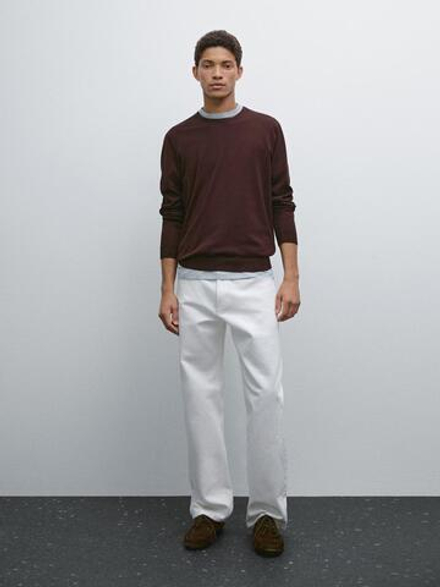 Massimo Dutti Хлопковый свитер с длинными рукавами, гранатовый