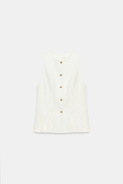 ZARA ЖИЛЕТ СО СКЛАДКАМИ, БЕЛЫЙ