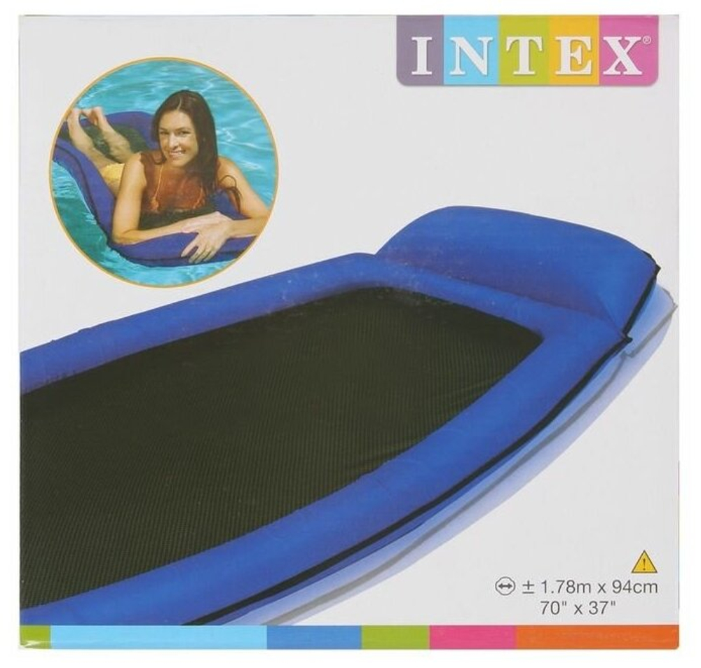 Матрас-шезлонг для плавания Intex 58836 Синий 178х94 см / Надувной плот Интекс с сетчатым дном и подголовником для бассейна и моря