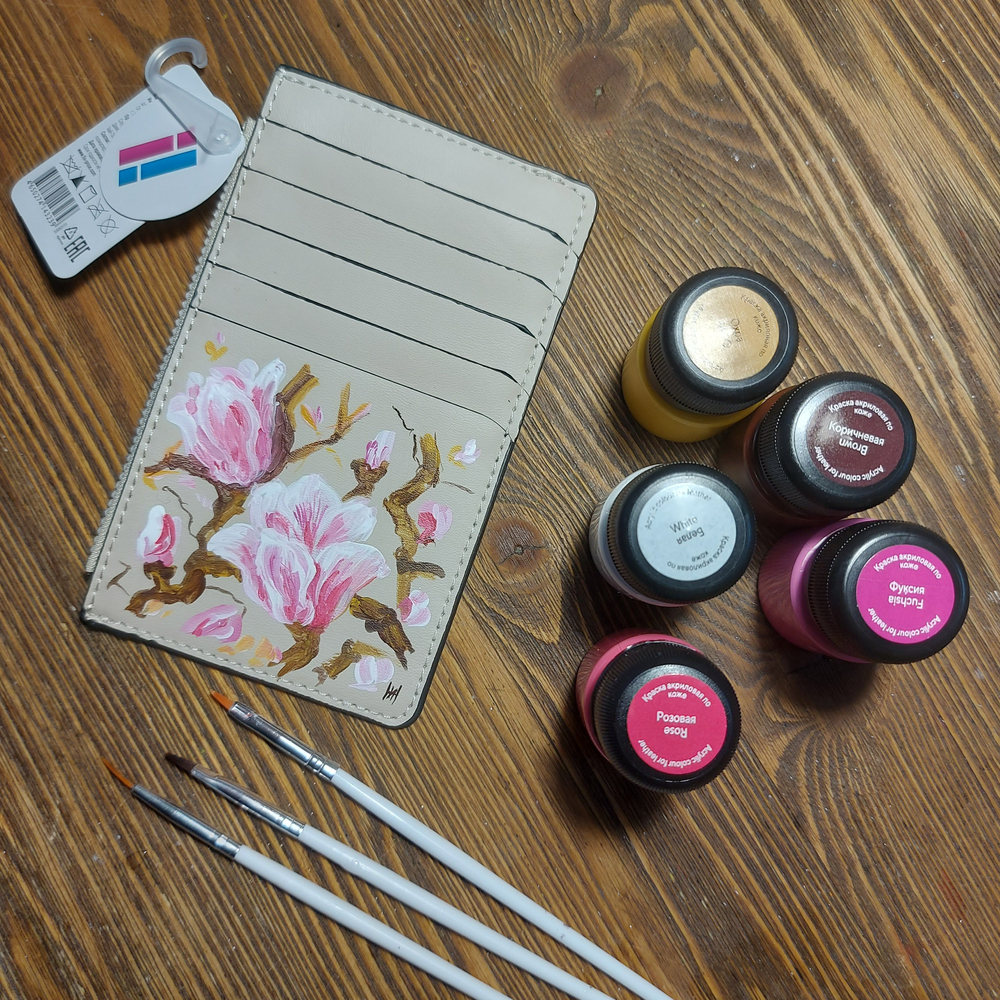 Картхолдер (кошелек) женский с авторской росписью "Магнолия"