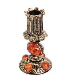 AM-3052 Подсвечник «Цветок» (латунь, янтарь)