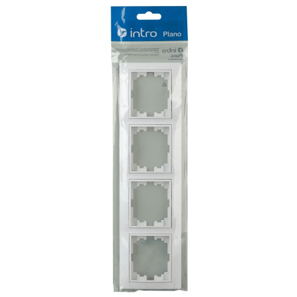 Рамка для розеток и выключателей Intro Plano 1-504-01 на 4 поста горизонтальная, СУ, белый