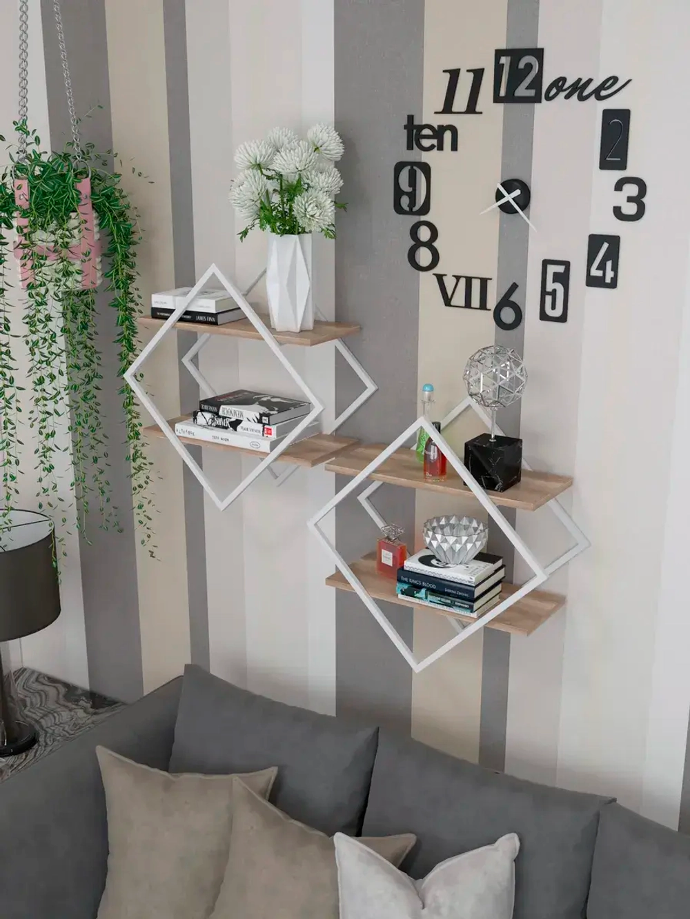 Набор полок ромб настенных белых-дуб  - БД