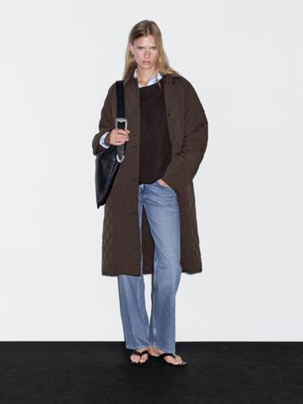 Massimo Dutti Длинное пальто из вельвета, шоколадный