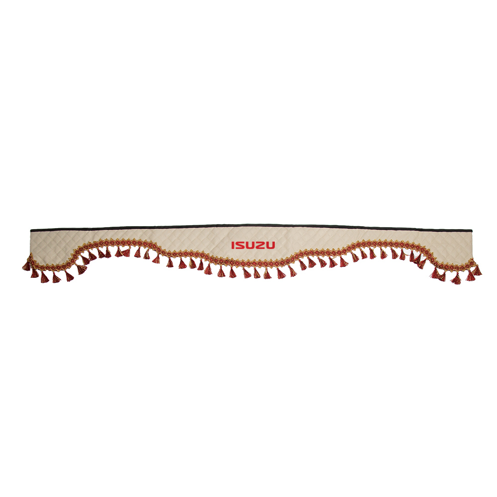 Ламбрекен ISUZU (экокожа, бежевый, красные кисточки) 230см
