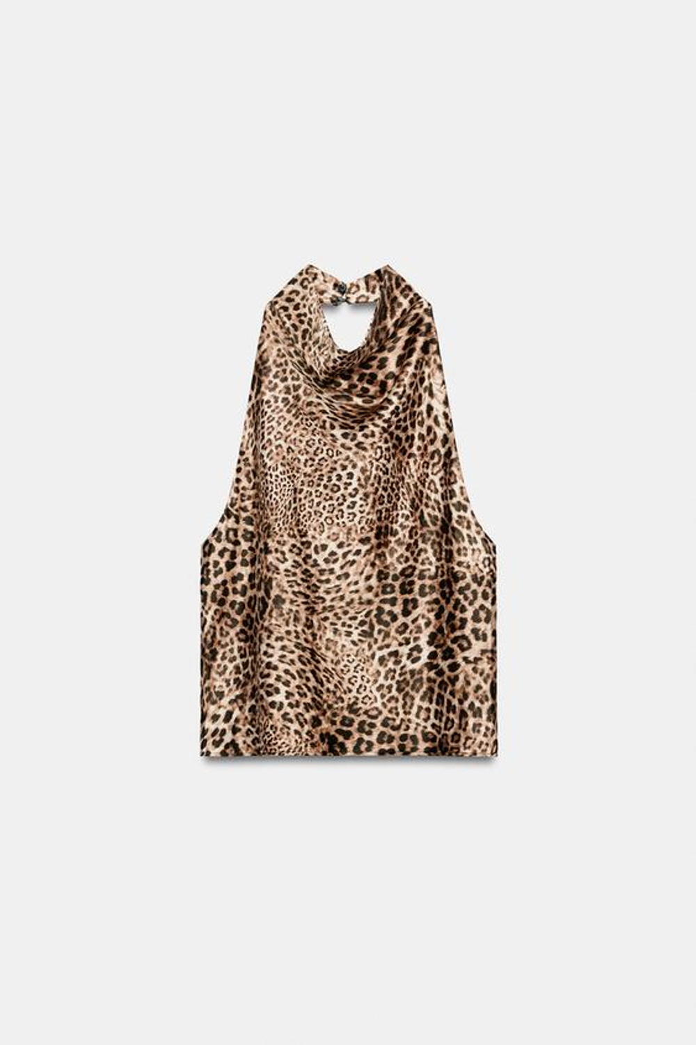 ZARA АТЛАСНЫЙ ТОП С ГОРЛОВИНОЙ ХАЛТЕР И АНИМАЛИСТИЧЕСКИМ ПРИНТОМ, ЛЕОПАРДОВЫЙ