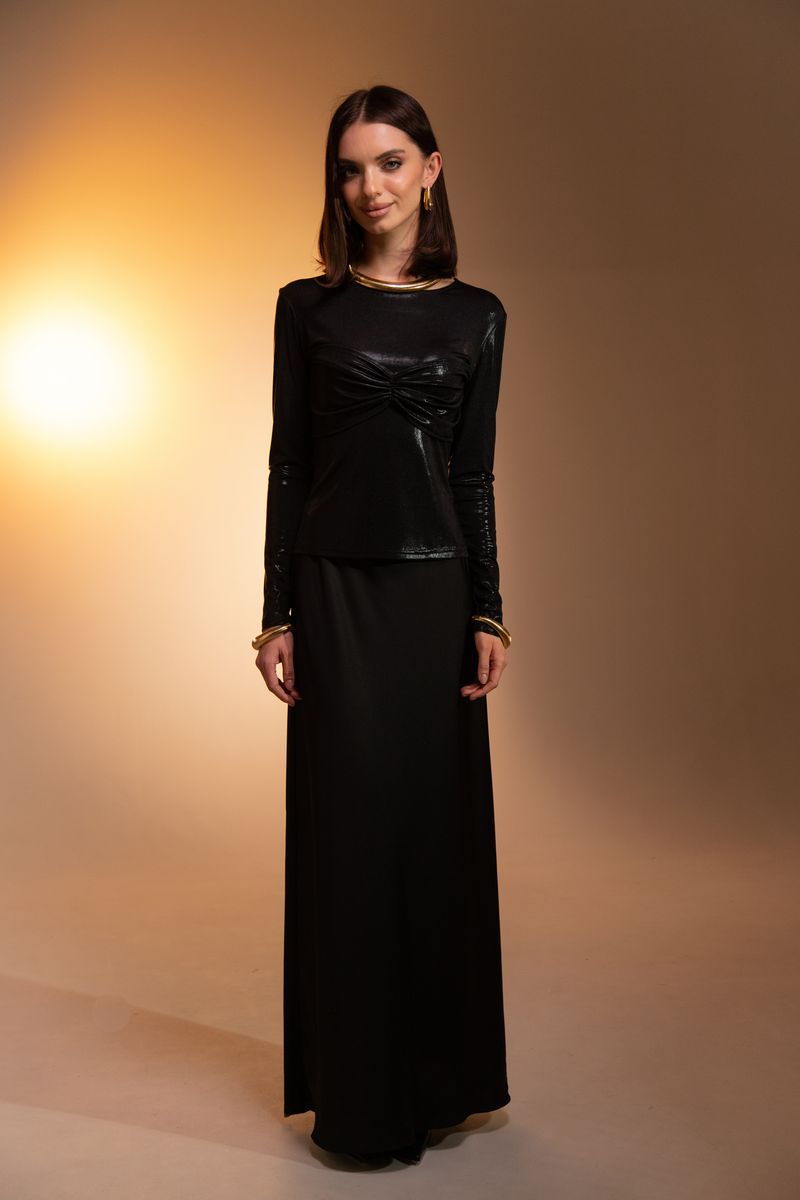 Кофта из трикотажа с люрексом с драпировкой черная