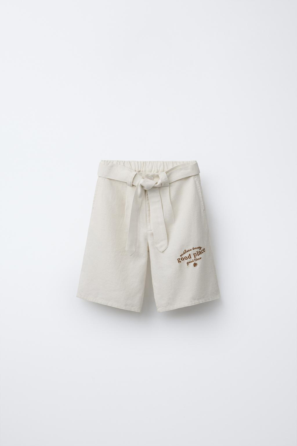 ZARA ШОРТЫ-БЕРМУДЫ С ПОЯСОМ, ЭКРЮ