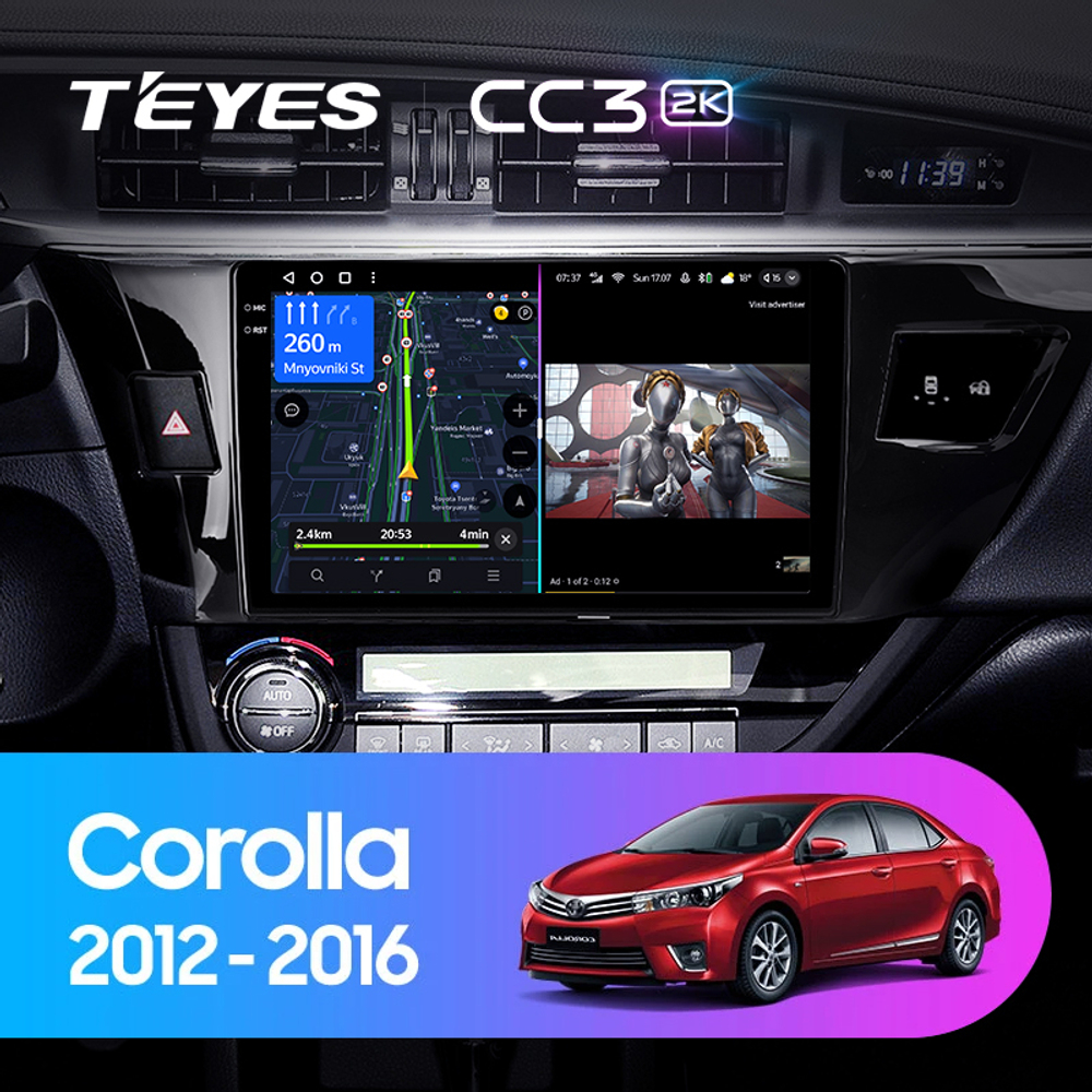 Teyes CC3 2K 10,2"для Toyota Corolla 2012-2016