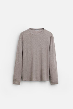 ZARA ФУТБОЛКА ИЗ ВИСКОЗЫ И ШЕРСТИ, КОРИЧНЕВЫЙ