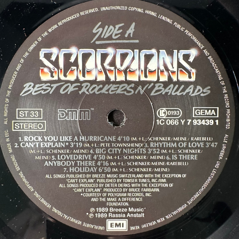 Scorpions ‎– Best Of Rockers N' Ballads (Германия 1989г.)