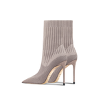 Suyymakk Knitted Fabric Stretch Boots Ankle Boots Women"s Khaki