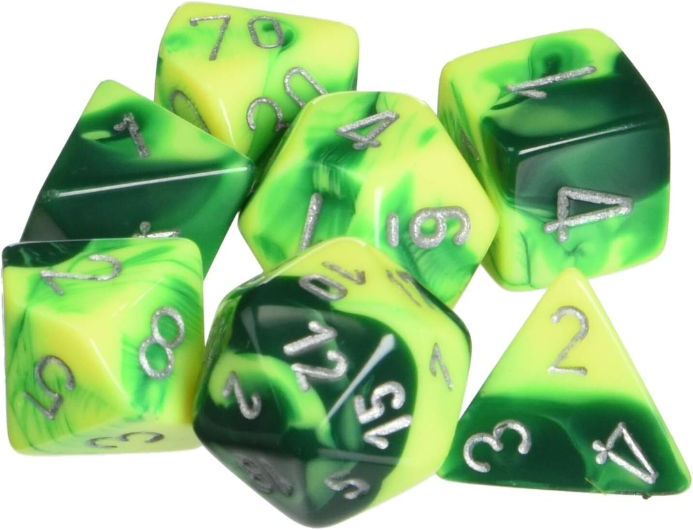 Chessex 7-dice set Gemini Green-Yellow/Silver Polyhedral