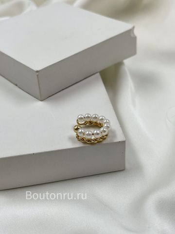 Кафф двойной с жемчугом золотистый