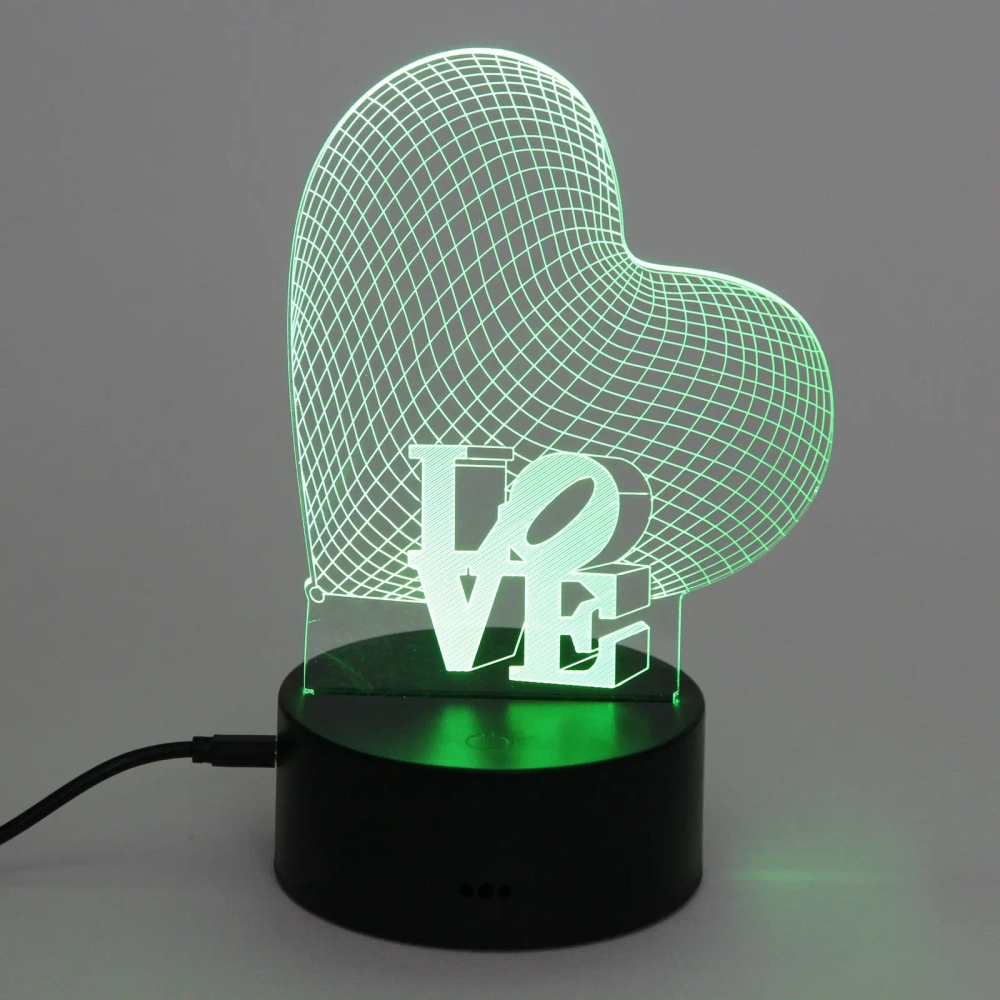 Светильник ночник «3D-LOVE» на пластиковой подставке, с включателем USB
