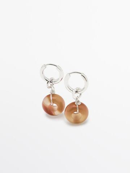 Massimo Dutti Серьги-кольца с камнем, горчично-желтый
