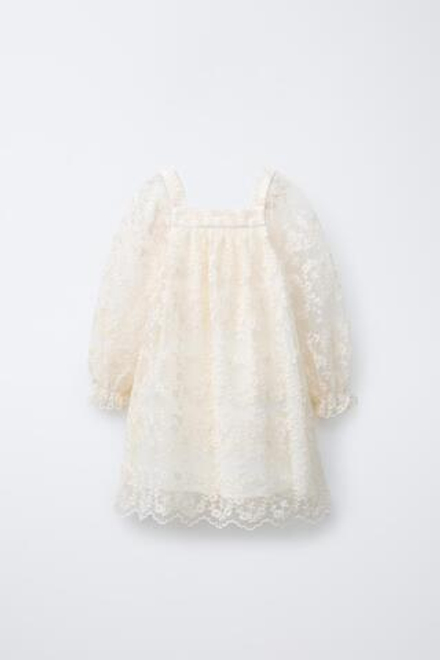 ZARA ПЛАТЬЕ С ВЫШИВКОЙ, ЭКРЮ