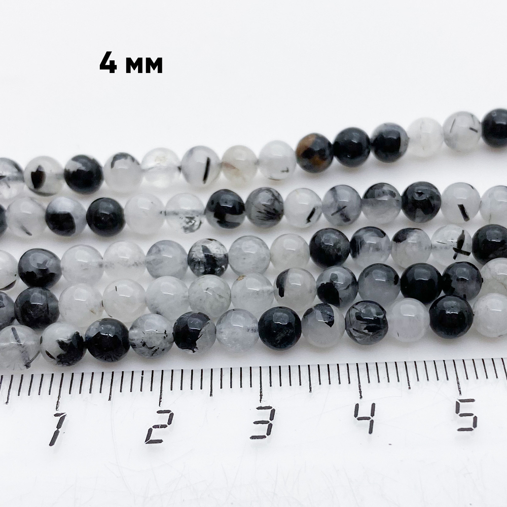 Бусины Кварц с шерлом, диаметр 4,4-4,6 мм, цена за 43-44 шт (1/2 нити)