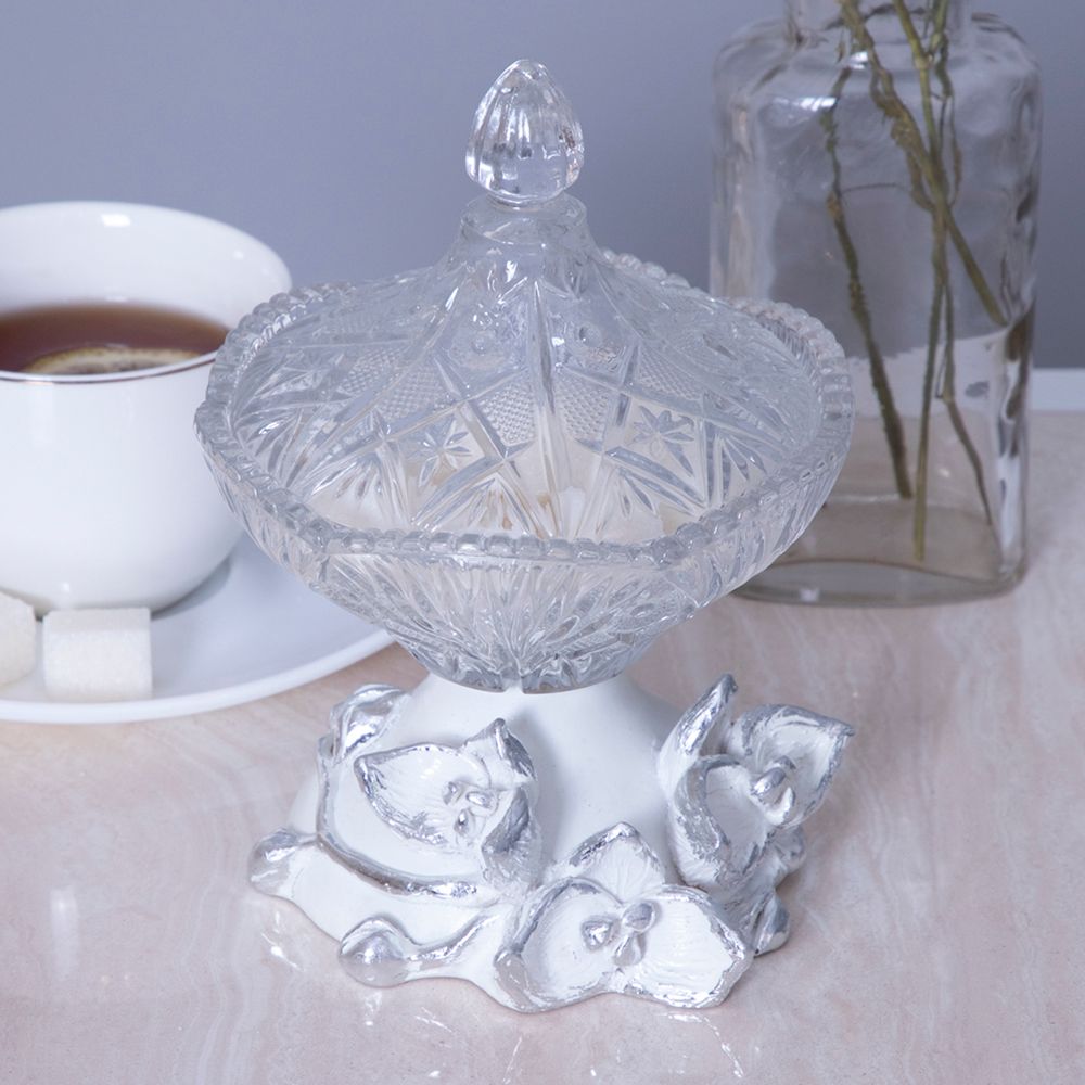 Сахарница стеклянная с крышкой Орхидея Лайм Белый