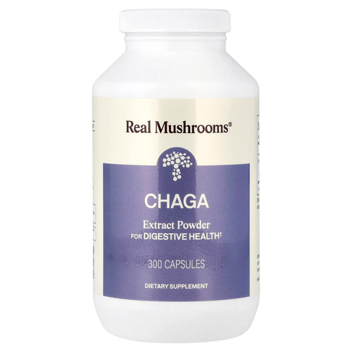 Real Mushrooms, экстракт чаги в порошке, 300 капсул
