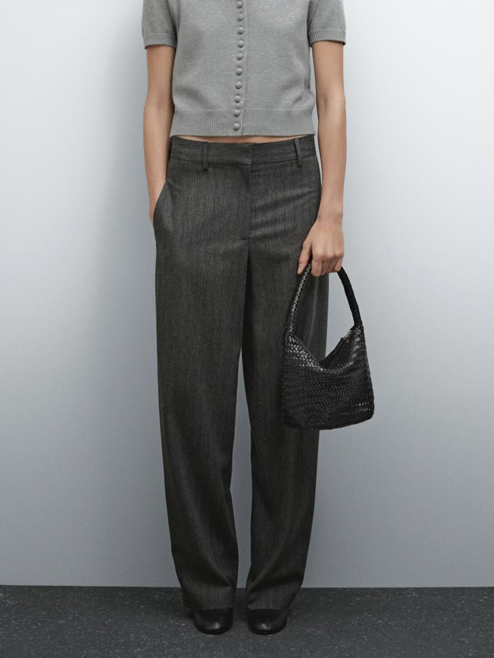 Massimo Dutti Сумка-мешок из кожи наппа с плетеным узором, черный