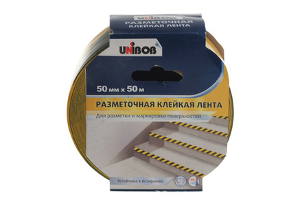 Клейкая лента разметочная 50ммх50м черно-желтая Unibob