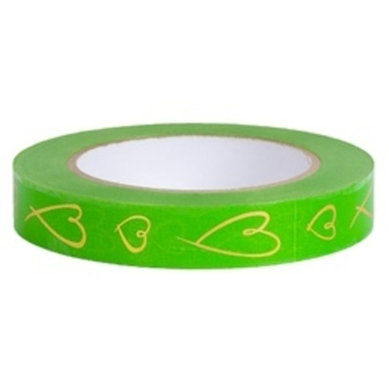 Лента (2см х 50 м) с рисунком "Золотые Сердечки" салатовая