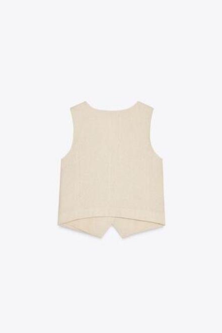 ZARA ЖИЛЕТ ПРИТАЛЕННОГО КРОЯ ИЗ СМЕСОВОГО ЛЬНА, СВЕТЛО-БЕЖЕВЫЙ