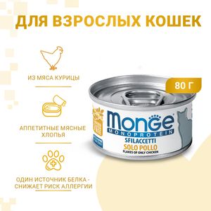 Влажный корм Monge Cat Monoprotein для кошек, мясные хлопья из курицы, консервы 80 г