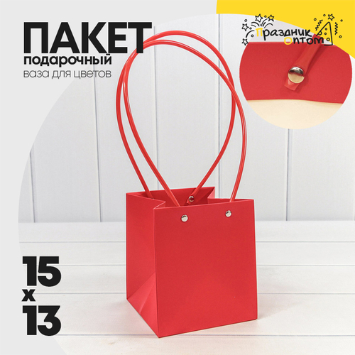 Пакет подарочный 15х13х13см Ваза для цветов (Красный)