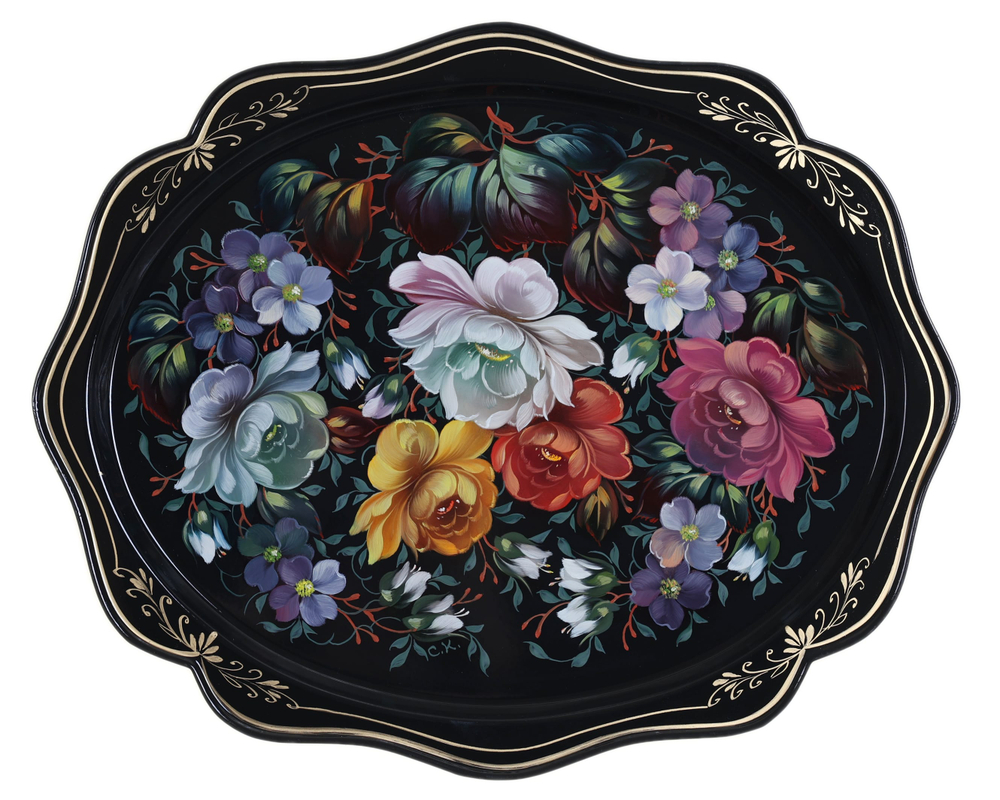 Жостовский поднос декоративный, размер 38х30 см (A15), металлический