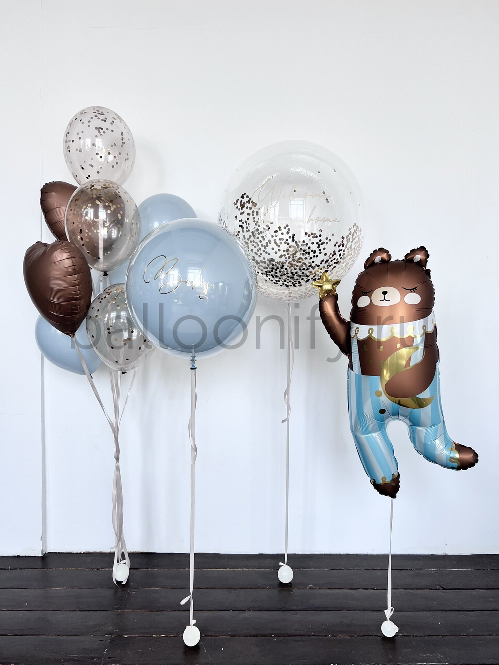 Набор шаров на выписку "Мишка в полосатых штанишках", дизайн №8