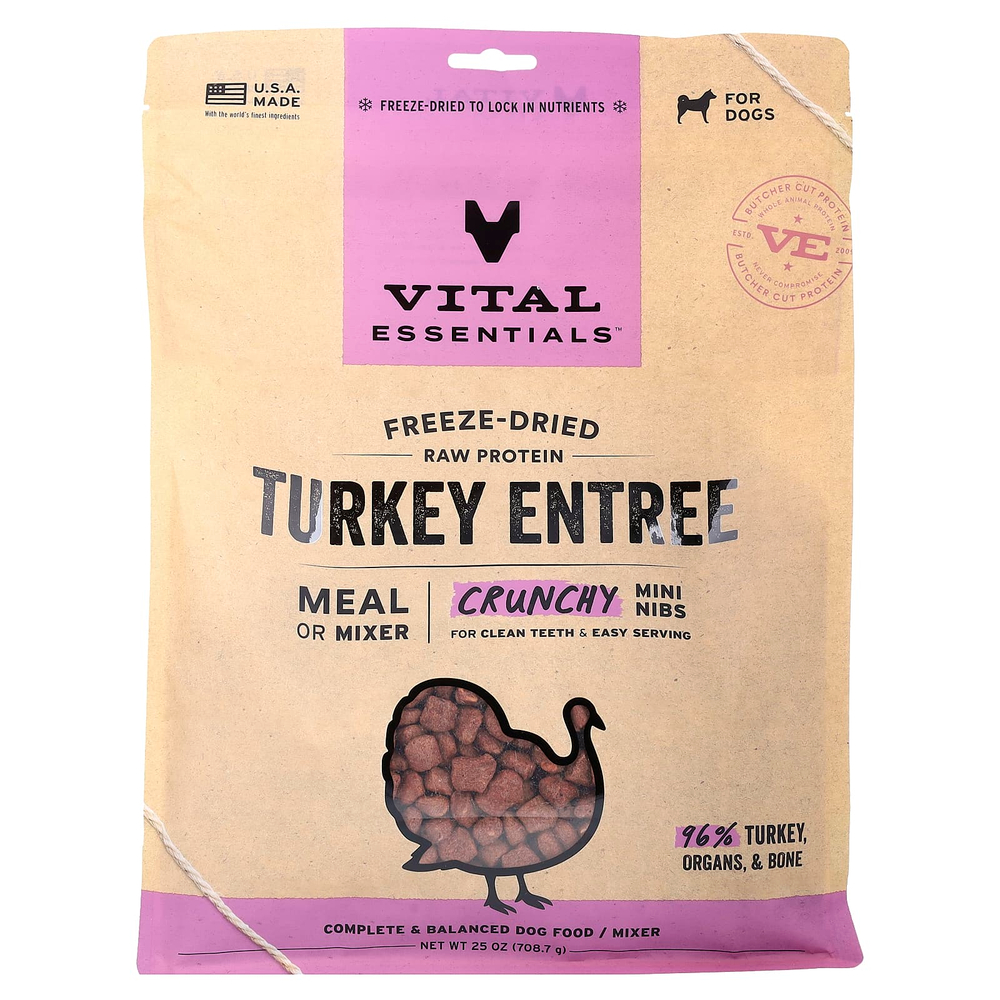 Vital Essentials, сублимированный сырой протеин, хрустящие мини-бобы, для собак, блюдо из индейки, 708,7 г (25 унций)