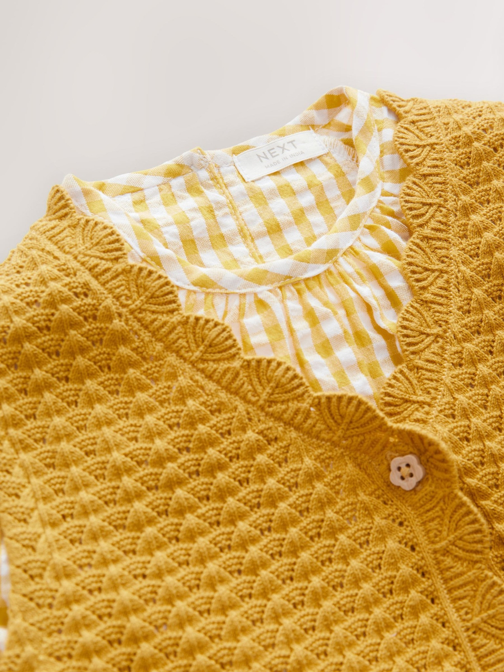 Блуза и вязаный жилет в комплекте для девочки Next E25-162, Горчичный, Молочный