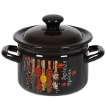 Кастрюля сталь, эмал, 2 л, с крыш, крышка сталь, с декором, Керчь, Карри, 41704-102/6-У4, корич