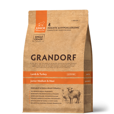 Grandorf Dog junior medium & maxi корм сухой для щенков средних и крупных пород ягнёнок с индейкой