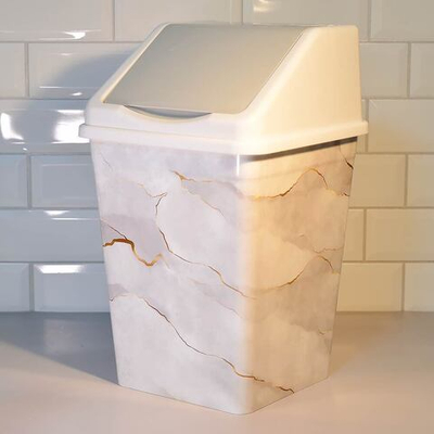 Ведро для мусора 16л с подвижной крышкой квадратное "Белый мрамор"