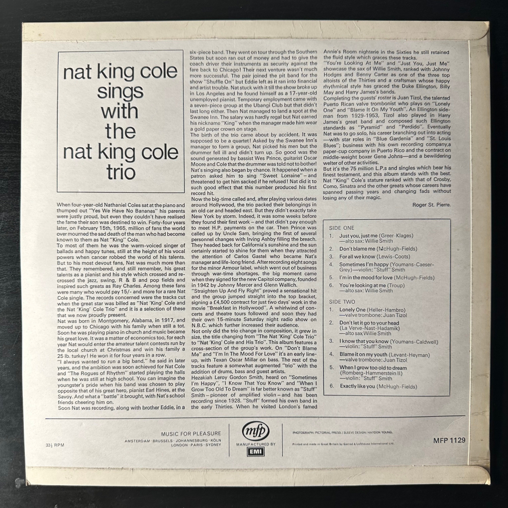 The Nat King Cole Trio ‎– Nat King Cole Sings With The Nat King Cole Trio (Англия 1970г.)